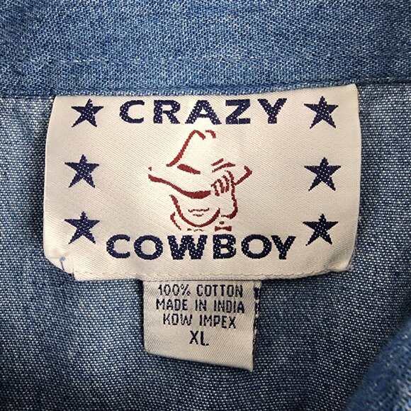Crazy Cowboy Rodeo Western Shirt Mens XL Aztec L/S Embroidered Denim Chambray - Picture 2 of 7